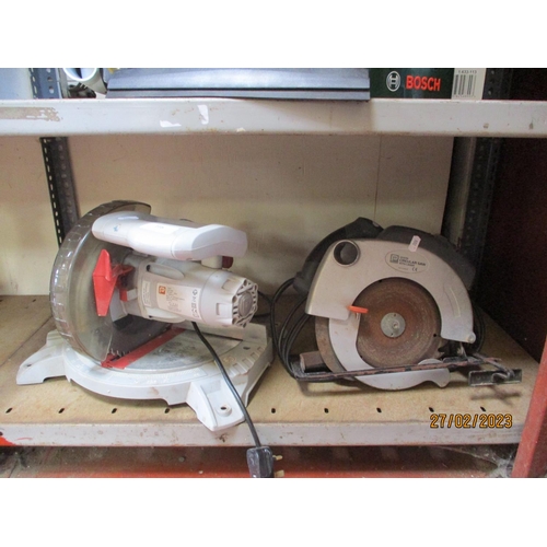 116 - A Performance Power compound mitre saw together with a similar circular saw