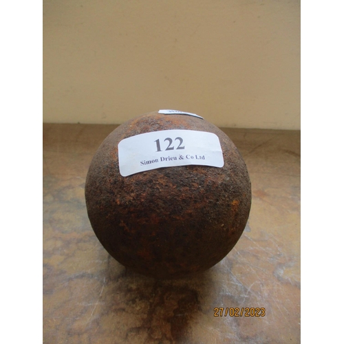 122 - A vintage cast iron cannon ball