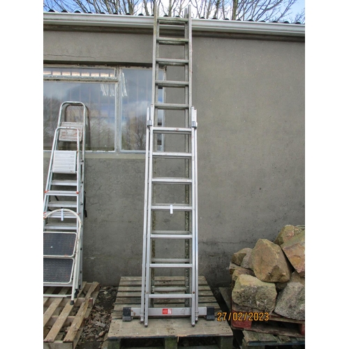 47 - A Youngman Pro-Deck 100 aluminium seven tread extension ladder together with an aluminium twelve tre... 