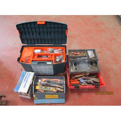 86 - Three tool boxes containing assorted tools, fixings, fastenings etc.