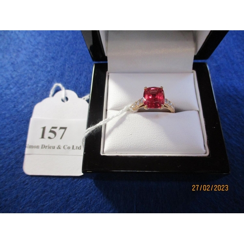 157 - A Catherine Best 18 carat red Gold and Diamond (0.63 carat) Spinel (3.62 cushion) ring size L