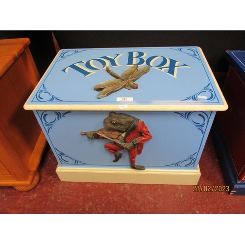 283 - A child's toy chest with dragonfly and frog decoration