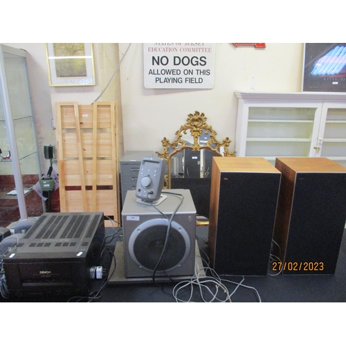 309 - A Denon power amplifier, a Logitech surround sound system and a pair of Bang & Olufson 3700 Beovox a... 