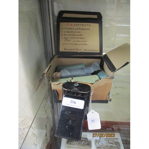 356 - A World War II British ARP medical box complete with contents together with an ARP lamp