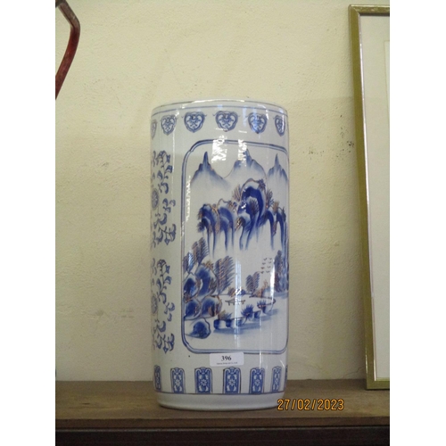 396 - An oriental ceramic blue and white stick stand