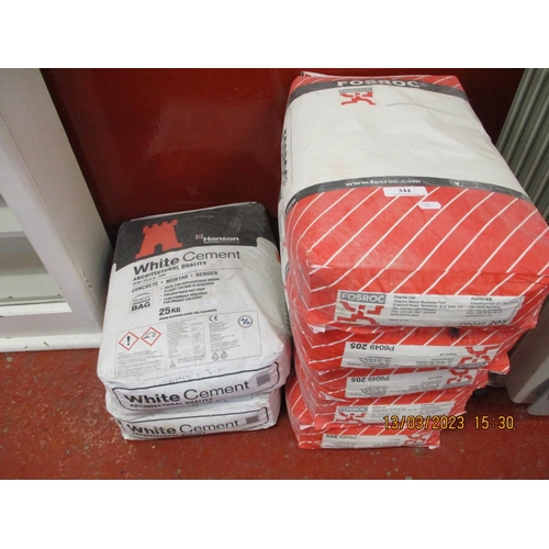 344 - Two 25kg bags of Hanson white cement together with five bags of Fosroc