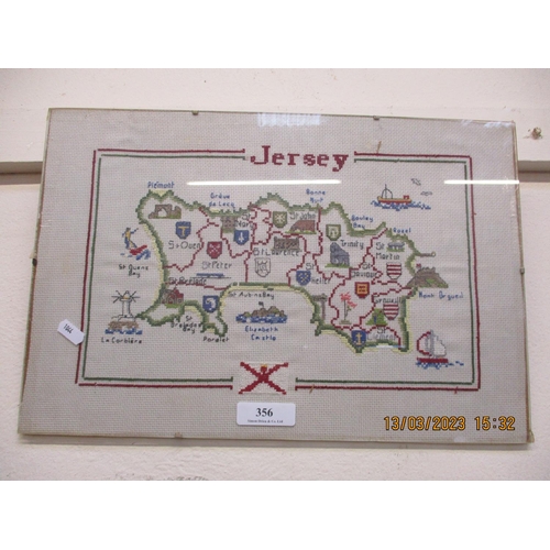 356 - A framed needlework of a Jersey map