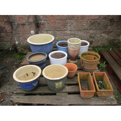 57 - Assorted salt glazed stone ware and terracotta planters and pots