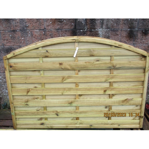 62 - Five arched lapwood garden fencing panels - new
