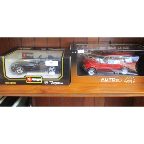 345 - A scaled diecast model of a Range Rover together with another of a Dodge Viper