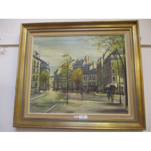 348 - Parisian Street Scene with Figures by D. Francois, oil on canvas
