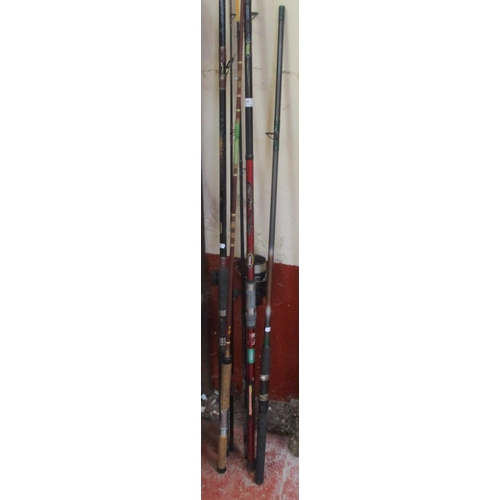 418 - Three fishing rods together with a fixed spool reel