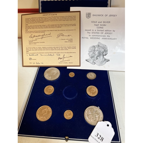 328 - A Bailiwick of Jersey gold and silver limited edition coin set to commemorate the Royal Wedding Anni... 