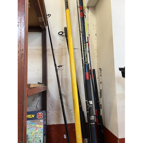 459 - Assorted fishing rods and a telescopic extension pole