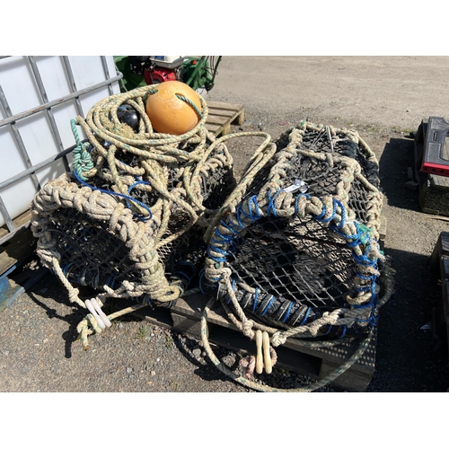 110 - Two parlour lobster pots complete with backline and floats
