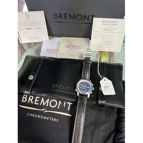 177 - A gentleman's Bremont World Time chronometer automatic wrist watch complete with documentation, leat... 
