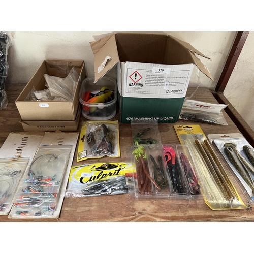 379 - Assorted soft plastic fishing lures and other tackle