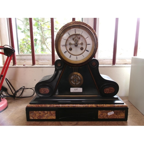 137 - A French marble clock with Brocot escapement