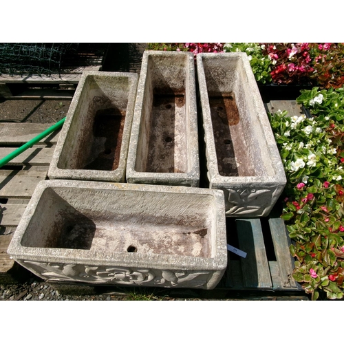 116 - A set of four reconstituted stone rectangular plant troughs