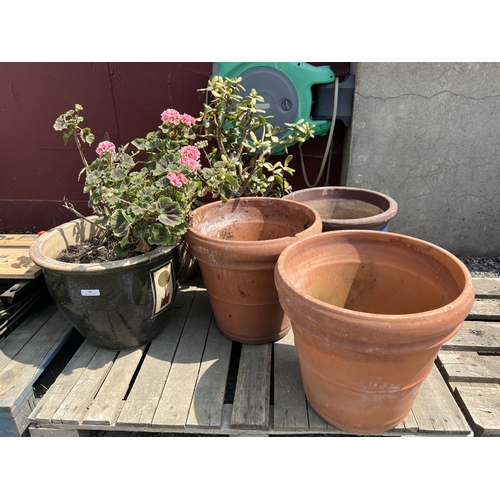 78 - Two salt glazed stoneware planters together with four terracotta planters