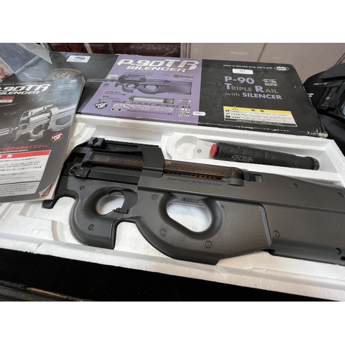 337 - A Marui P90 triple rail with silencer BB gun together with a comprehensive range of accessories