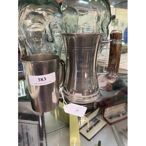 383 - A silver half pint tankard together with a Sheffield plate tankard with glass base