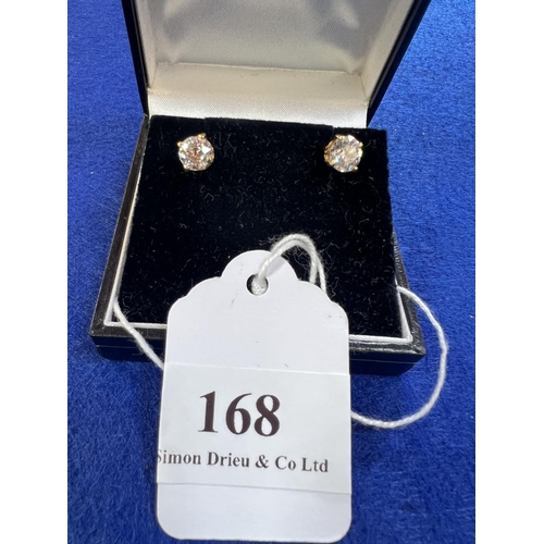 168 - A pair of large diamond stud 18 carat gold earrings (approximately 2 carat)