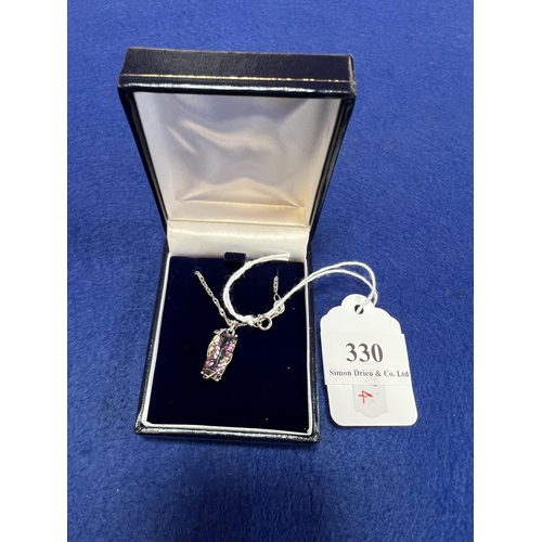 330 - A rainbow quartz silver pendant and chain