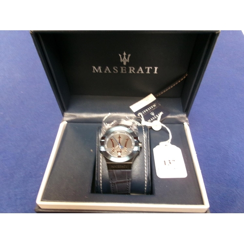 137 - A Maserati wrist watch on leather strap in original fitted box