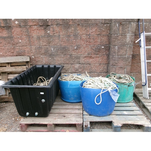 42 - A quantity of pot rope together with three bongos and a plastic tank