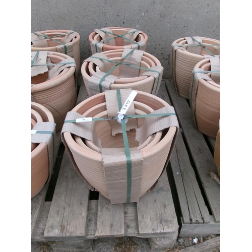 56 - Three graduated sets of three terracotta planters - new