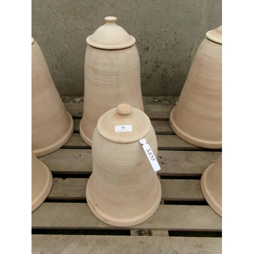 59 - Two terracotta rhubarb bells modelled in the Victorian style