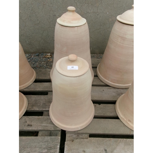 60 - Two terracotta rhubarb bells modelled in the Victorian style