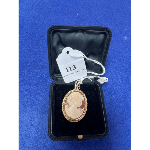 113 - A 9 carat gold cameo bar brooch/pendant