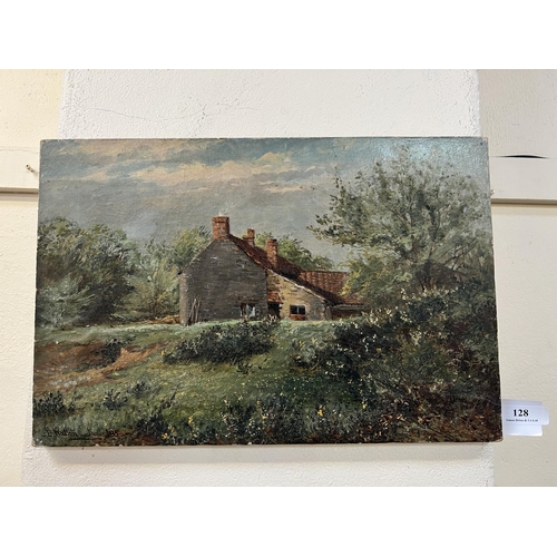 128 - Study of a rural cottage signed E. Walton, June 85, oil on canvas