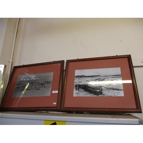 218 - A pair of framed pictures depicting vintage aircraft on West Park beach