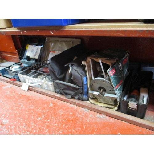 417 - A Bosch jigsaw, a Fein multi tool, a circular saw, a router and various other power tools