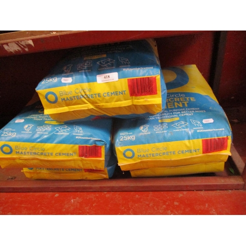 418 - Five 25kg bags of Blue Circle Mastercrete Cement