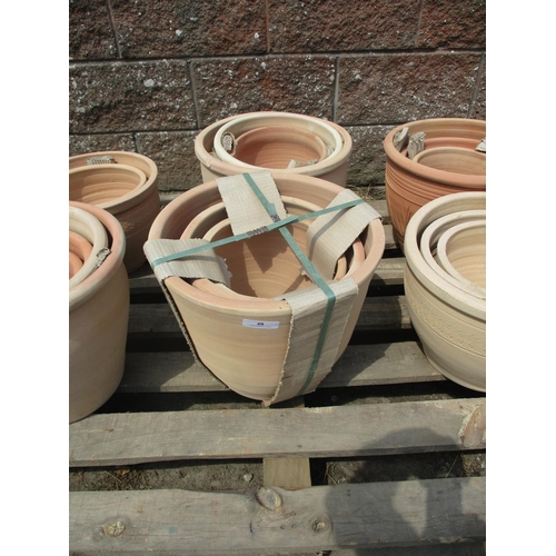 48 - Two sets of three terracotta graduated planters