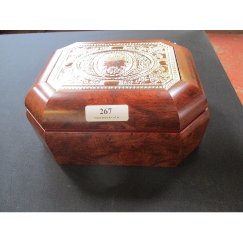 267 - A burr walnut jewellery chest with inlaid silver top