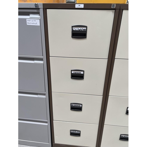 99 - A four drawer metallic filing cabinet