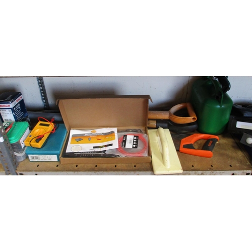 117 - Assorted hand tools, various fixings and fastenings, a broadband router, a digital multi meter, spra... 