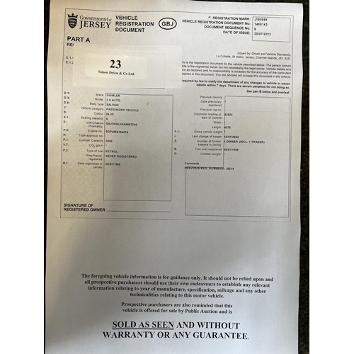 23 - J199999 - A six digit registration mark assigned to a 1988 Daimler 3.6 saloon (petrol/automatic) - i... 