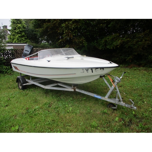 21 - A Fletcher 5.0 metre speedboat JY169 with Force 125hp outboard engine and trailer