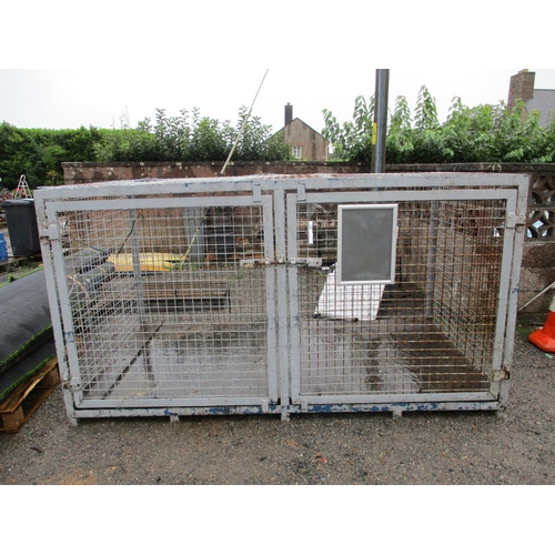 33 - An angle iron and weld mesh two door cage (268cm wide, 150cm deep, 145cm high)