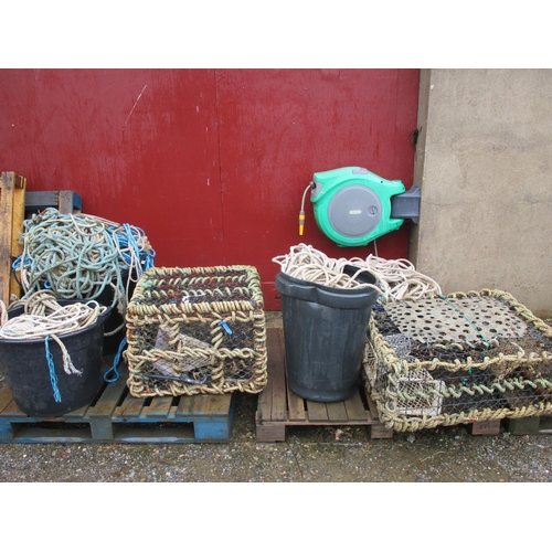 77 - Two fishing traps together with a variety of ropes