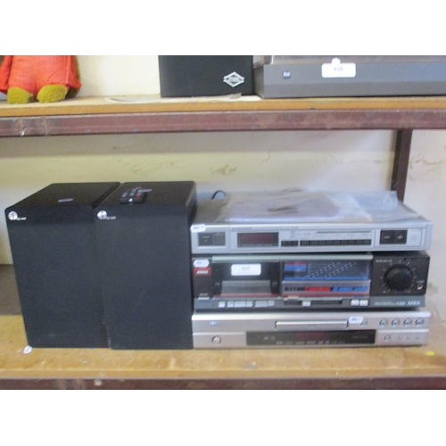 425 - Assorted audio equipment by Pioneer, Aiwa and Denon together with a pair of 1 By 1 audio speakers