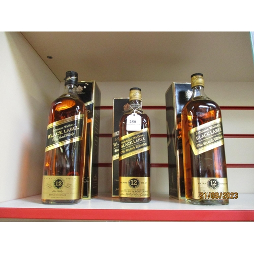 Two 1L bottles of Johnnie Walker Black Label Old Scotch Whisky together