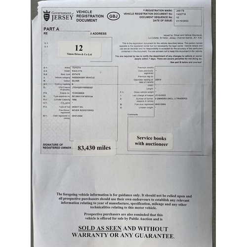 12 - A 2004 Toyota RAV4 XT4 2.0 TDi SUV J48178 (diesel/manual), odometer reading 83,430 miles