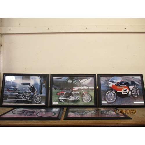 353 - A set of five prints depicting Harley Davidson motorcycles